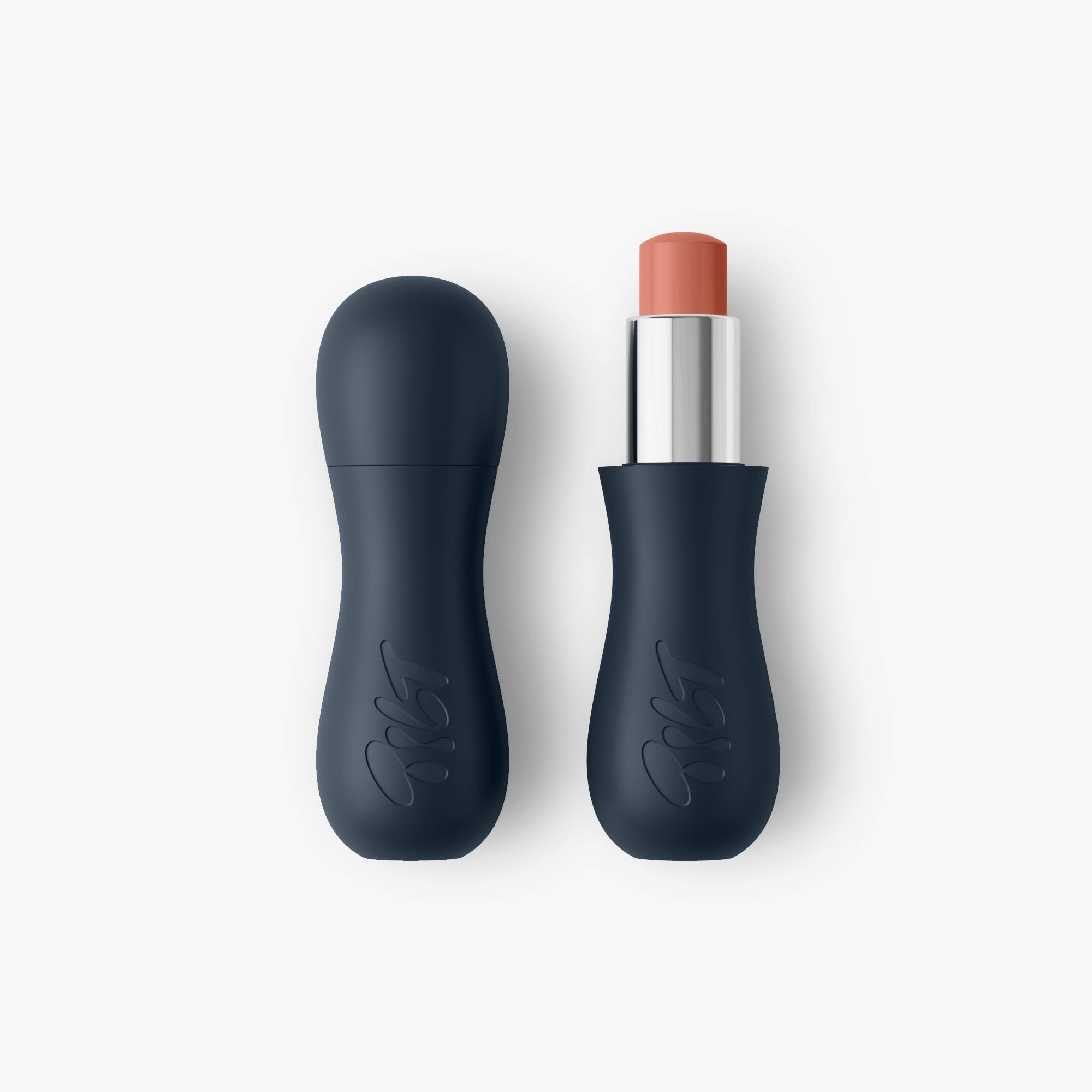 Sheer nude lip treatment in an inky, curvy case